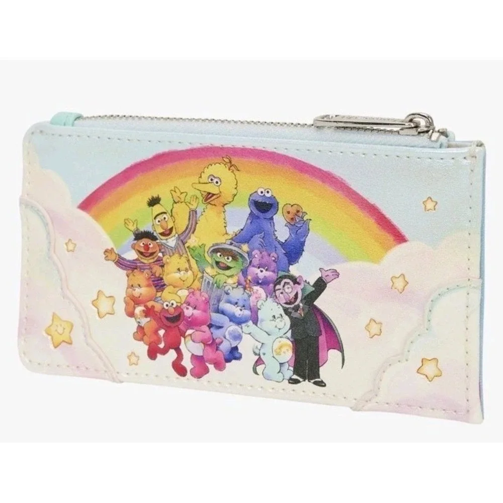 NEW LOUNGEFLY Care Bears x Sesame Street Characters Rainbow Card‎ Holder Wallet